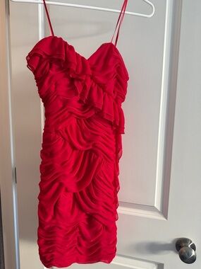 Max & Cleo Red Ruffle Ruched Mini Dress